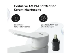 AM.PM Waschtischarmatur mit Klick-Ablaufgarnitur, Waschbecken Armatur, Mischbatterie FXA82133 X-Joy Wasserhahn Bad Weiß