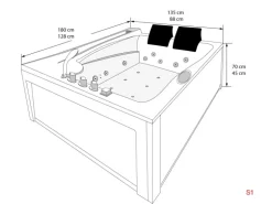 AquaVapore Whirlpool Pool Badewanne Wanne W12H-A 135x180cm mit Farblichtherapie