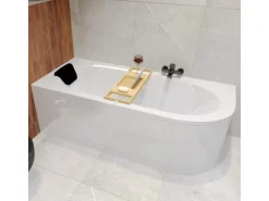 Bad Land Badewanne Eckwanne AVITA 180x80 Links + Acrylschürze + Kopfstütze KODI Ablauf Füße