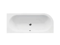 Bad Land Badewanne Eckwanne AVITA 170x75 Rechts + Acrylschürze + Bambus Badewannenablage + Kopfstütze KODI Ablauf Füße