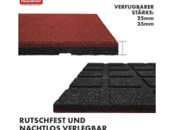 Floordirekt Fallschutzmatte Elastikmatte Fallschutzplatte mit Drainage 50 x 50 x 3,5 cm Rot