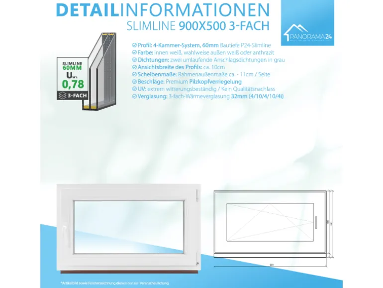 Framelux Kunststofffenster Proline Anthrazit 3-Fach Verglasung 600 x 700 mm Rechtsanschlag
