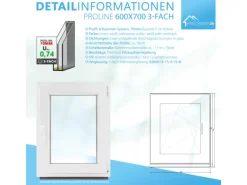 Framelux Kunststofffenster Proline Anthrazit 3-Fach Verglasung 600 x 700 mm Linksanschlag