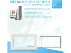 Framelux Kunststofffenster Proline Anthrazit 3-Fach Verglasung 1200 x 600 mm Rechtsanschlag