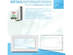 Framelux Kunststofffenster Proline Anthrazit 2-Fach Verglasung 800 x 550 mm Linksanschlag