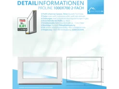 Framelux Kunststofffenster Proline Anthrazit 2-Fach Verglasung 1000 x 700 mm Linksanschlag