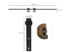 HOMCOM Schiebetürsystem für Doppelte Holztüren 183 x 0,6 x 18 cm