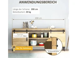 HOMCOM Schiebetürsystem für Doppelte Holztüren 200 x 0,6 x 18 cm