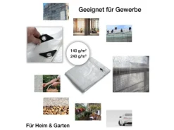 KARAT Abdeckplane Leno Extra Reißfest Wasserdicht mit Ösen 140 g/m² Weiß 1,5 x 6 m