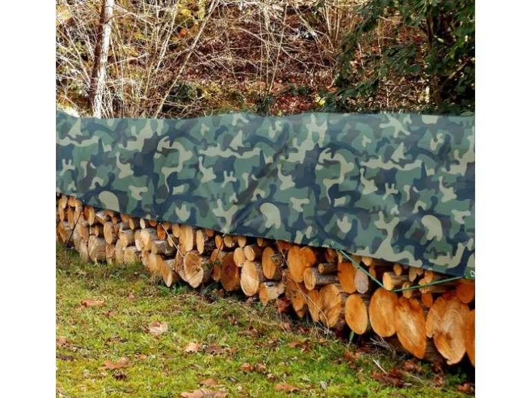 KARAT Abdeckplane Wasserdichte Plane mit Ösen 100 g/m² Camouflage 3 x 5 m
