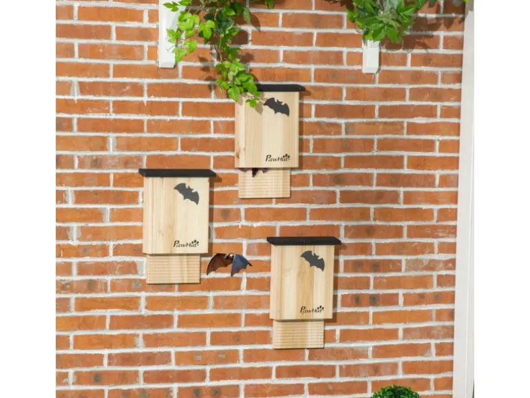 PawHut Fledermauskasten 3er-Set zum Aufhängen Tannenholz 25 x 6 x 37,5 cm Natur