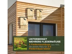 PawHut Fledermauskasten 3er-Set zum Aufhängen Tannenholz 25 x 6 x 37,5 cm Natur