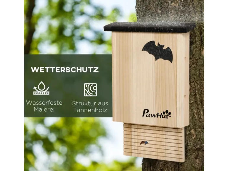 PawHut Fledermauskasten 3er-Set zum Aufhängen Tannenholz 25 x 6 x 37,5 cm Natur