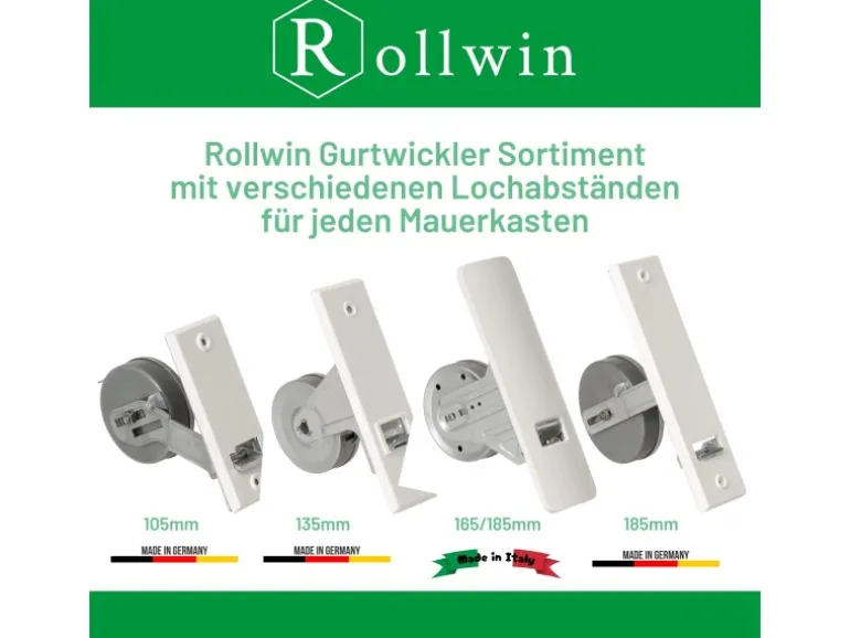 Rollwin Rolladen Gurtwickler Unterputz 165mm bis 185mm Lochabstand Anpassbar Für Mauerkasten Mit Gurtwickler Blende Und 7m Gurt