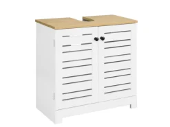 SoBuy Waschbeckenunterschrank mit Lamellentüren MDF Weiß 60 cm BZR40-W