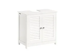 SoBuy Waschbeckenunterschrank Badschrank mit 2 Lamellentüren MDF 60x58x35cm Weiß FRG237-W