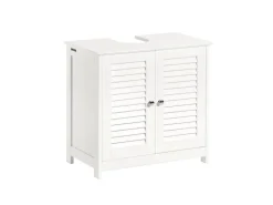 SoBuy Waschbeckenunterschrank Badschrank mit 2 Lamellentüren MDF 60x58x35cm Weiß FRG237-W