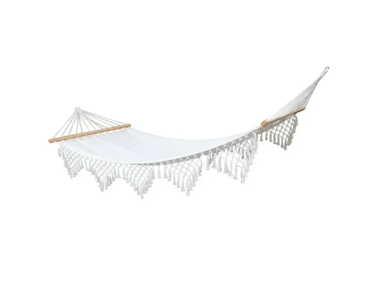 Svita Luxushängematte Mit Schmucksaum Boho Holzrahmen Macramé Baumwolle Beige