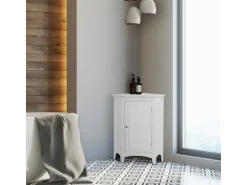 Teamson Home Badschrank Badmöbel Freistehendes Badezimmer Holzschrank mit Regalen Weiß