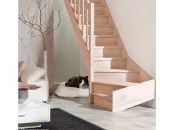 Treppen Intercon Holztreppe Casablanca Raumspartreppe Buche Naturbelassen Linksgewendelt 60 cm Treppenbreite Einseitiges Geländer Mit Setzstufen