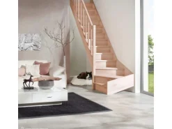 Treppen Intercon Holztreppe Casablanca Raumspartreppe Buche Naturbelassen Linksgewendelt 60 cm Treppenbreite Einseitiges Geländer Mit Setzstufen