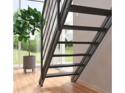 Treppen Intercon Raumspartreppe Onyx Stahlwangentreppe Lava-Anthrazit mit Stufenbreite 70 cm Buche Anthrazit Beidseitiges Geländer 12 Stufen