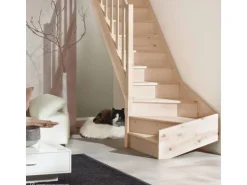 Treppen Intercon Holztreppe Casablanca Raumspartreppe Fichte Naturbelassen Linksgewendelt 60 cm Treppenbreite Einseitiges Geländer Mit Setzstufen