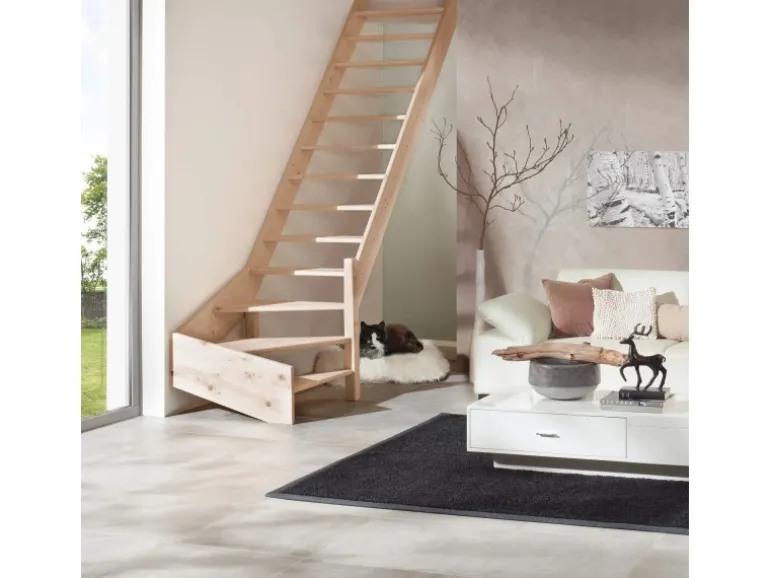 Treppen Intercon Holztreppe Casablanca Raumspartreppe Fichte Naturbelassen Rechtsgewendelt 60 cm Treppenbreite Ohne Geländer Ohne Setzstufen