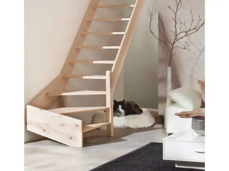 Treppen Intercon Holztreppe Casablanca Raumspartreppe Fichte Naturbelassen Rechtsgewendelt 80 cm Treppenbreite Ohne Geländer Ohne Setzstufen
