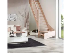 Treppen Intercon Holztreppe Casablanca Raumspartreppe Buche Naturbelassen Linksgewendelt 60 cm Treppenbreite Einseitiges Geländer Ohne Setzstufen