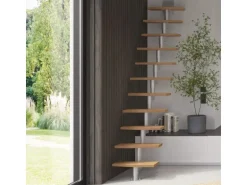 Treppen Intercon Raumspartreppe Delta Premium Mittelholmtreppe 12 Stufen Buche Natur Metallfarbe Italo-Silber Ohne Geländer
