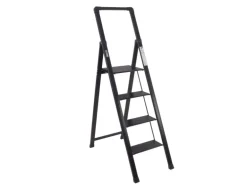 TRUTZHOLM Alu Trittleiter 4 Stufig Klappbar mit Handlauf 150kg Schwarz